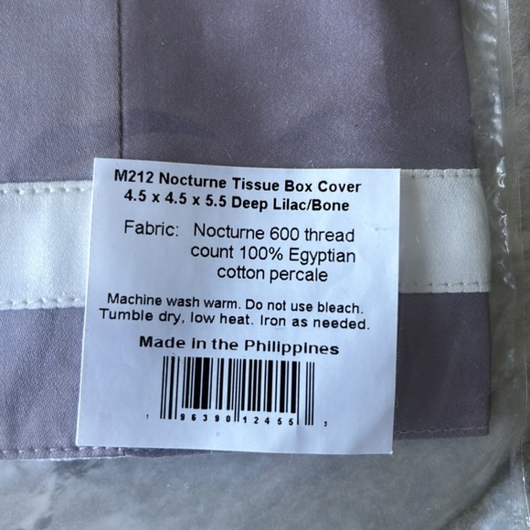 NWT Matouk Nocturne Tissue Box Cover in deep lilac/bone  100% Egyptian cotton - Picture 2 of 3